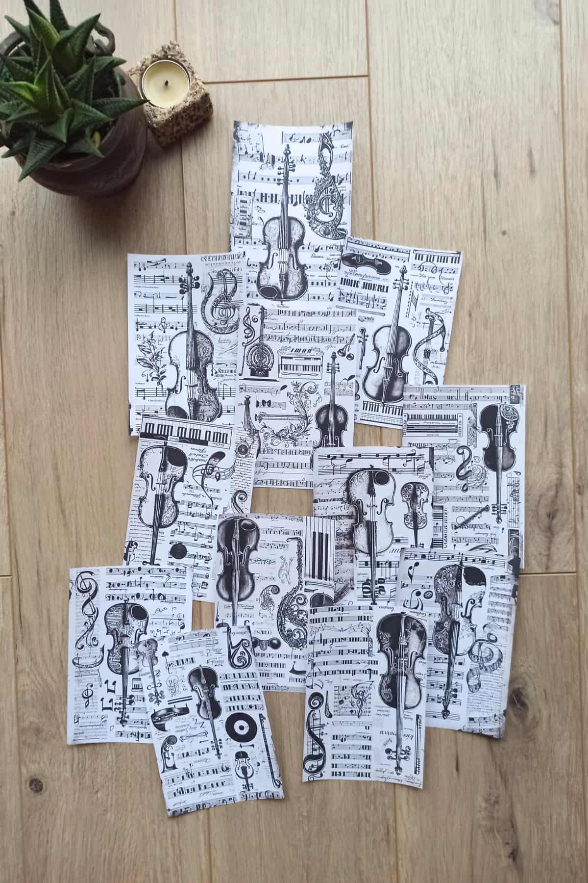 12 Adet Müzik Keman Nota Temalı Scrapbook Kağıt Seti Bullet Journal Dekupaj Kağıdı