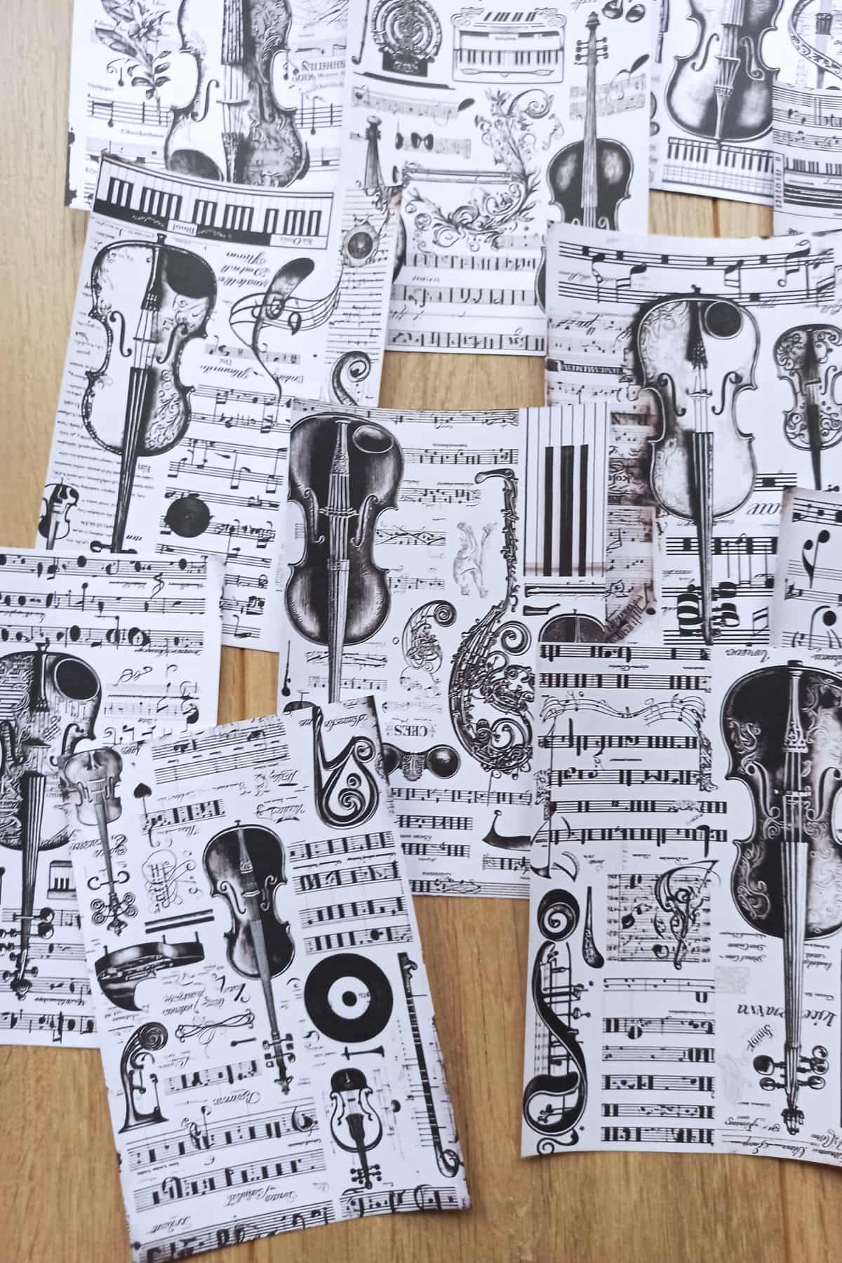 12 Adet Müzik Keman Nota Temalı Scrapbook Kağıt Seti Bullet Journal Dekupaj Kağıdı