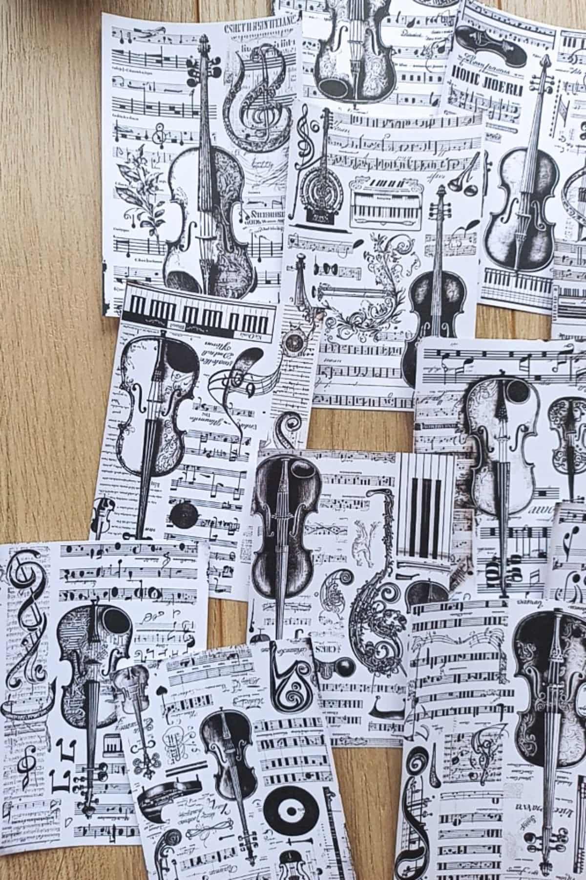 12 Adet Müzik Keman Nota Temalı Scrapbook Kağıt Seti Bullet Journal Dekupaj Kağıdı