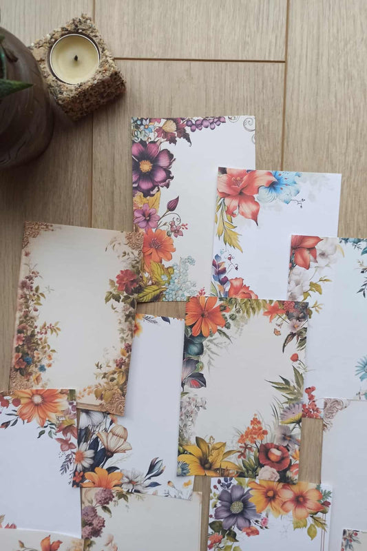 15 Adet Eskitme Vintage Çiçek Temalı Scrapbook Kağıt Seti Bullet Journal Dekupaj Kağıdı