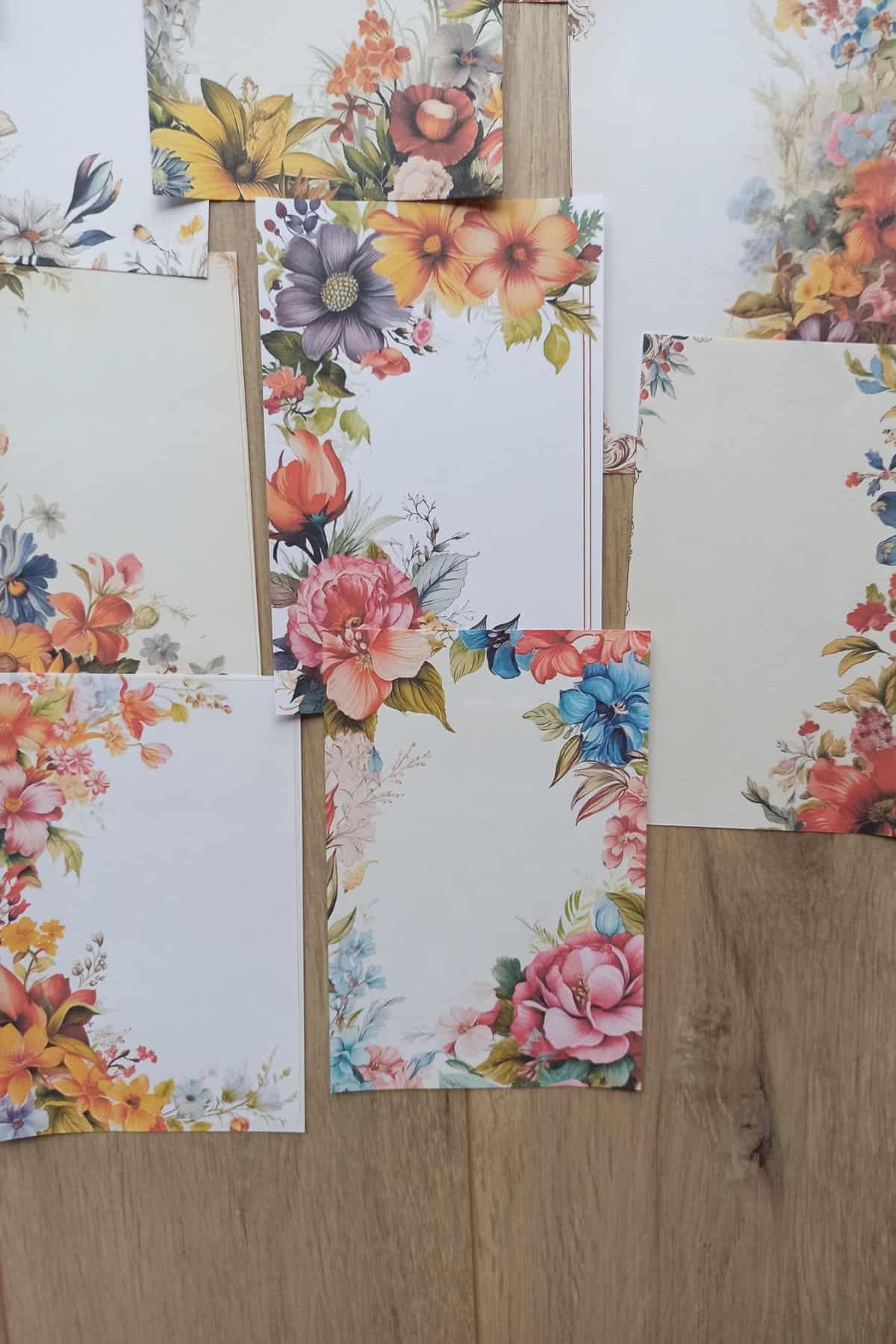 15 Adet Eskitme Vintage Çiçek Temalı Scrapbook Kağıt Seti Bullet Journal Dekupaj Kağıdı