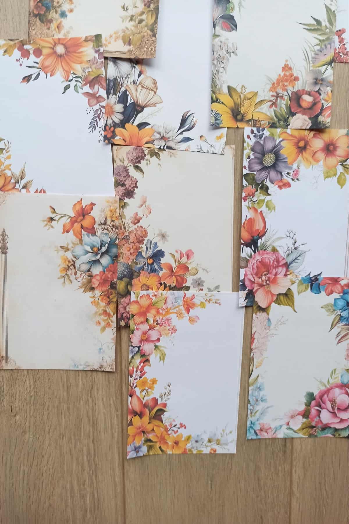 15 Adet Eskitme Vintage Çiçek Temalı Scrapbook Kağıt Seti Bullet Journal Dekupaj Kağıdı