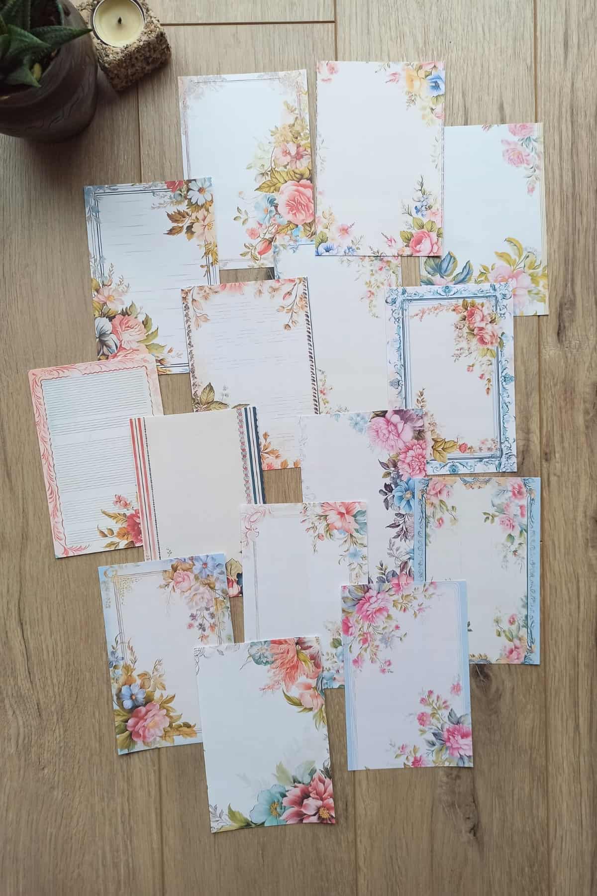 15 Adet Eskitme Vintage Pastel Çiçek Temalı Scrapbook Kağıt Seti Bullet Journal Dekupaj Kağıdı