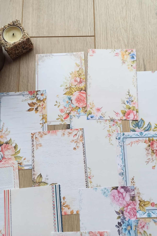 15 Adet Eskitme Vintage Pastel Çiçek Temalı Scrapbook Kağıt Seti Bullet Journal Dekupaj Kağıdı
