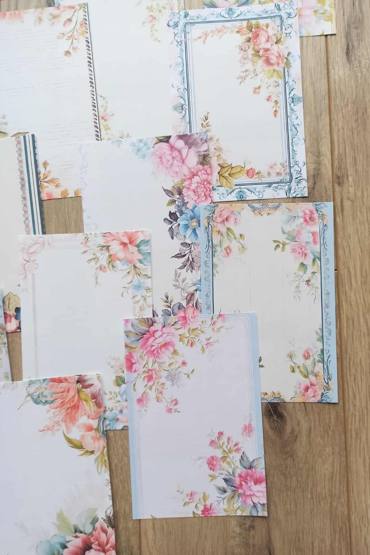 15 Adet Eskitme Vintage Pastel Çiçek Temalı Scrapbook Kağıt Seti Bullet Journal Dekupaj Kağıdı