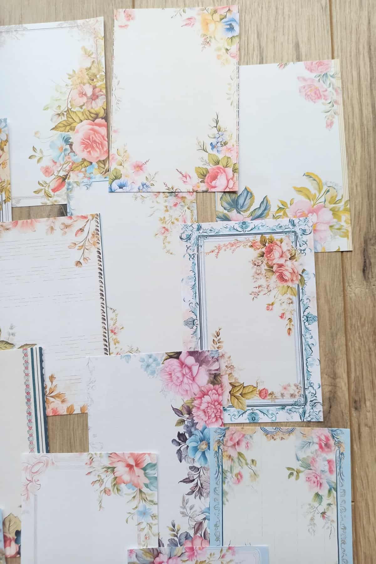 15 Adet Eskitme Vintage Pastel Çiçek Temalı Scrapbook Kağıt Seti Bullet Journal Dekupaj Kağıdı