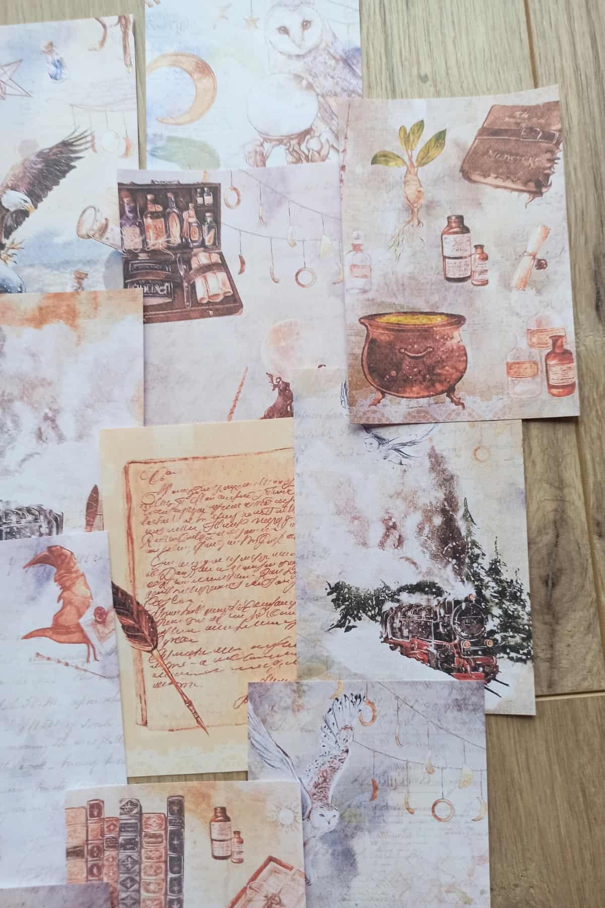 14 Adet Harry Potter Büyücü Temalı Scrapbook Kağıt Seti Bullet Journal Dekupaj Kağıdı