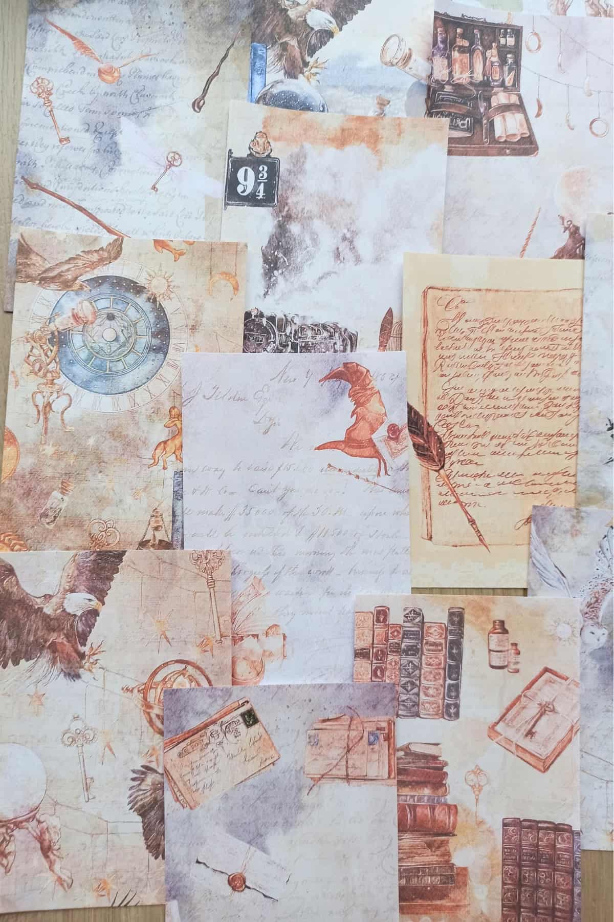 14 Adet Harry Potter Büyücü Temalı Scrapbook Kağıt Seti Bullet Journal Dekupaj Kağıdı