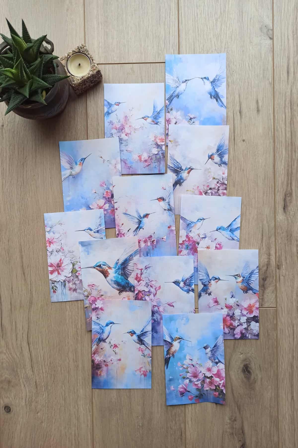 12 Adet Sakura Kuş Temalı Scrapbook Kağıt Seti Bullet Journal Dekupaj Kağıdı