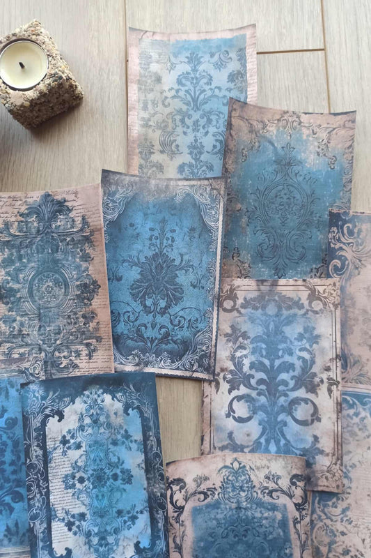 20 Adet Eskitme Vintage Mavi Temalı Scrapbook Kağıt Seti Bullet Journal Dekupaj Kağıdı