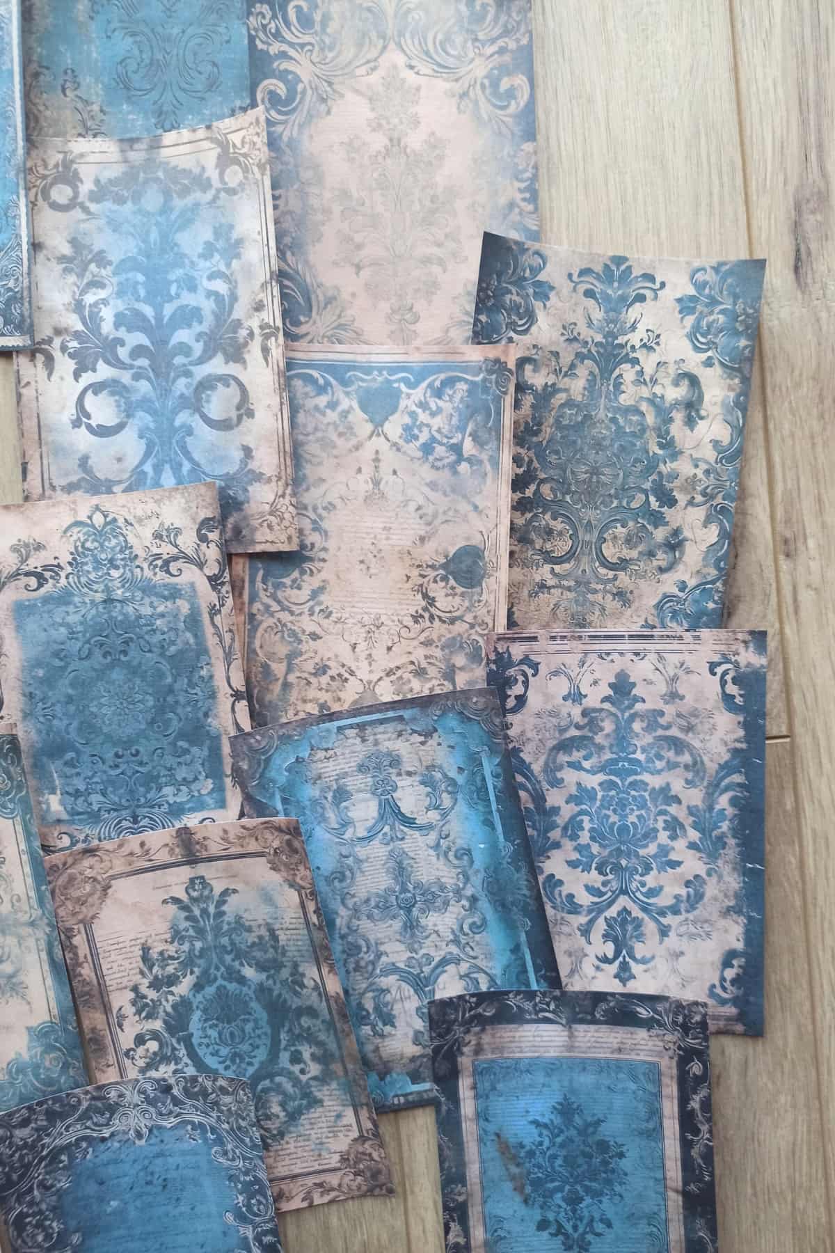20 Adet Eskitme Vintage Mavi Temalı Scrapbook Kağıt Seti Bullet Journal Dekupaj Kağıdı