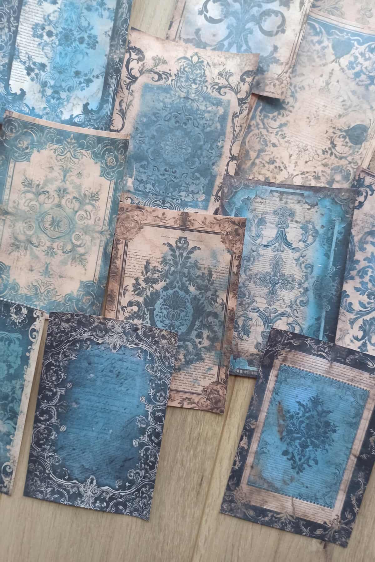 20 Adet Eskitme Vintage Mavi Temalı Scrapbook Kağıt Seti Bullet Journal Dekupaj Kağıdı