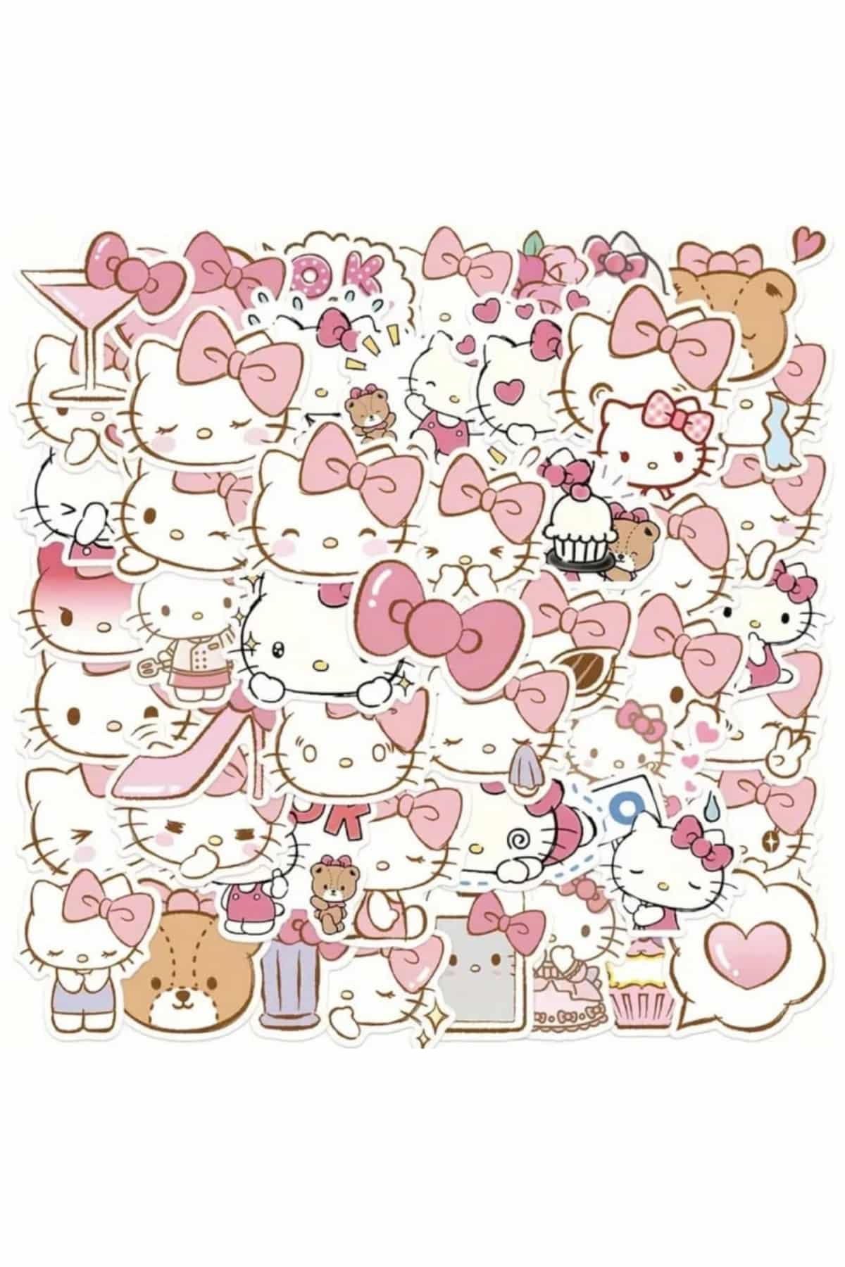 50 Adet Hello Kitty Sticker Seti Bullet Journal Scrapbook Laptop Ajanda Planlayıcı Sevimli Sanrio