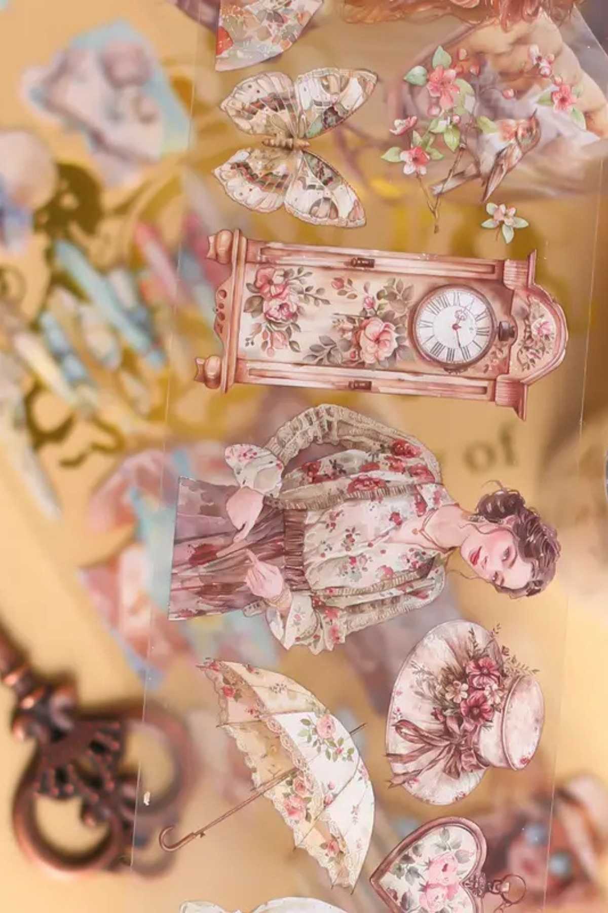 Şeffaf Kız Tema Pet Bant Rulo 6cmx2m Scrapbook Bullet Journal Ajanda Washi Tape