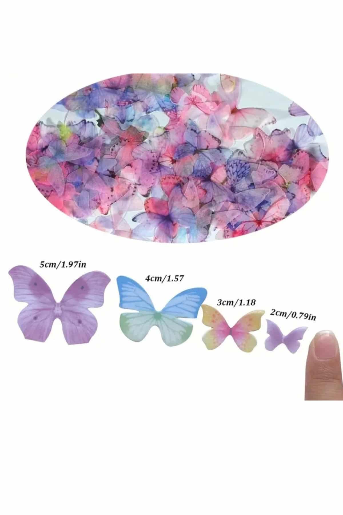 100 Adet Tül Kelebek Renkli Pembe Mor Süsleme Elbise Makyaj Küpe Şifon