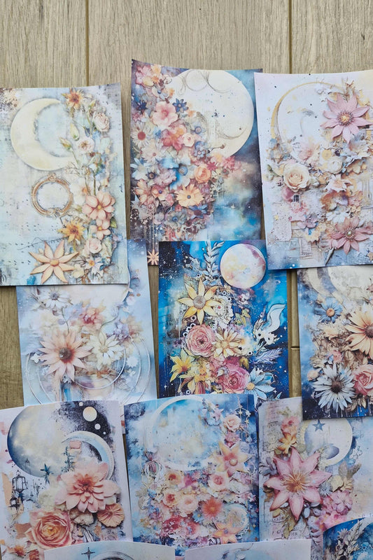 15 Adet Suluboya Celestial Ay Hilal Temalı Scrapbook Kağıt Seti Bullet Journal Dekupaj Kağıdı