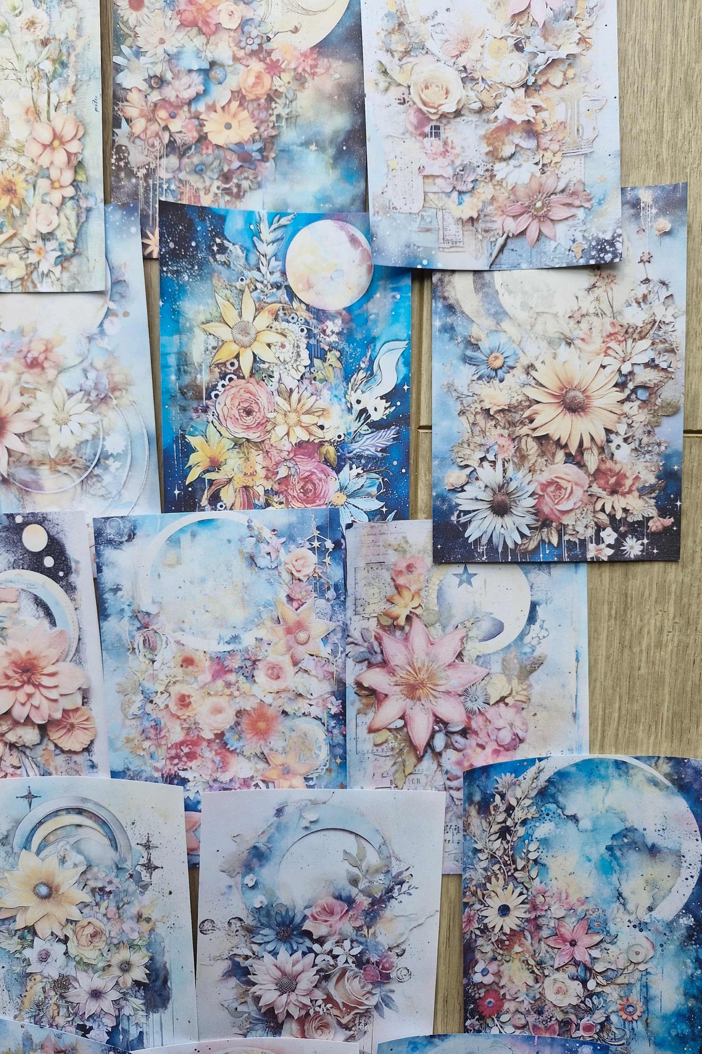 15 Adet Suluboya Celestial Ay Hilal Temalı Scrapbook Kağıt Seti Bullet Journal Dekupaj Kağıdı