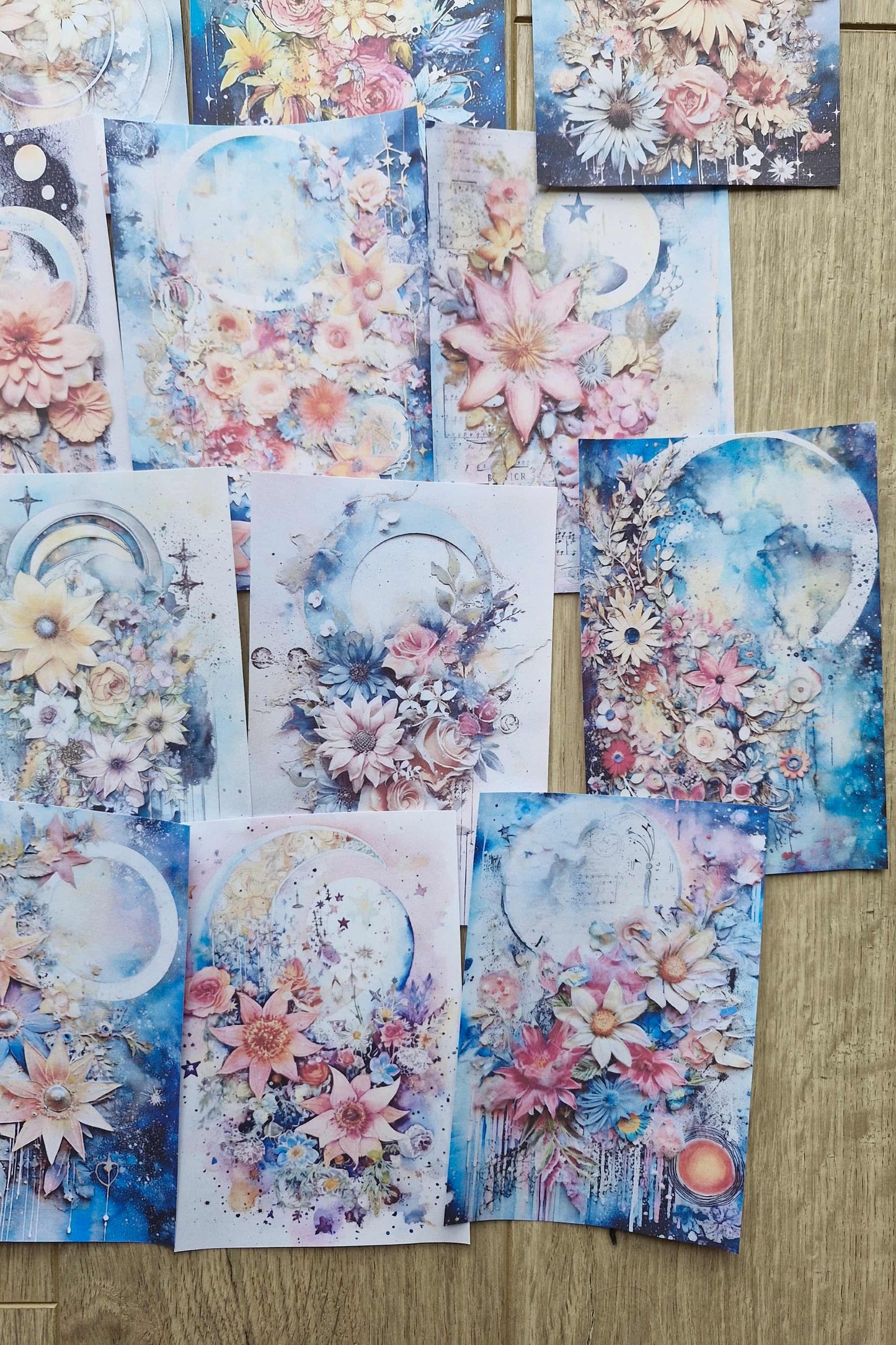 15 Adet Suluboya Celestial Ay Hilal Temalı Scrapbook Kağıt Seti Bullet Journal Dekupaj Kağıdı