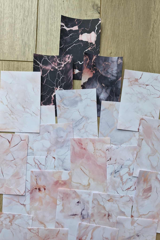 30 Adet Pembe Mermer Desen Temalı Scrapbook Kağıt Seti Bullet Journal Dekupaj Kağıdı