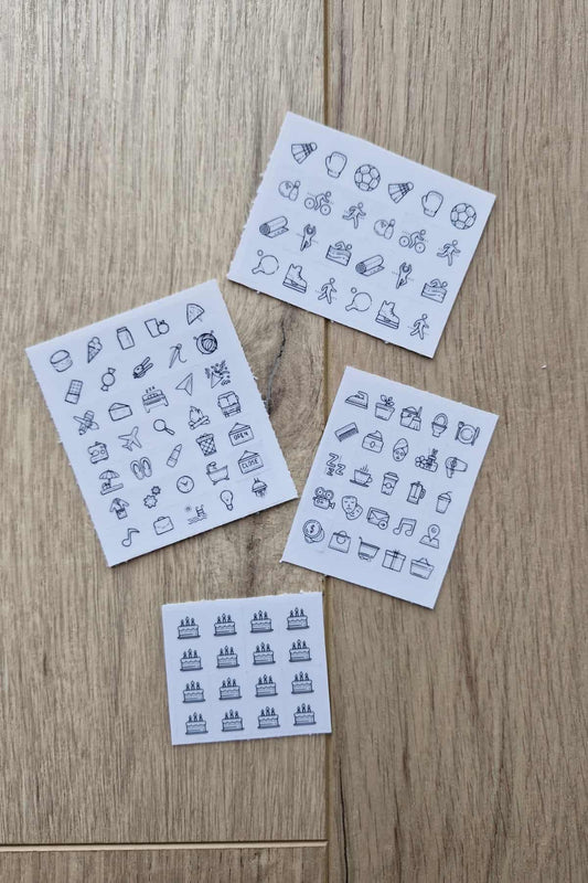 4 Parça 129 Adet Şeffaf İkon Sticker Seti Bullet Journal Ajanda Günlük Planlayıcı Kare Sticker