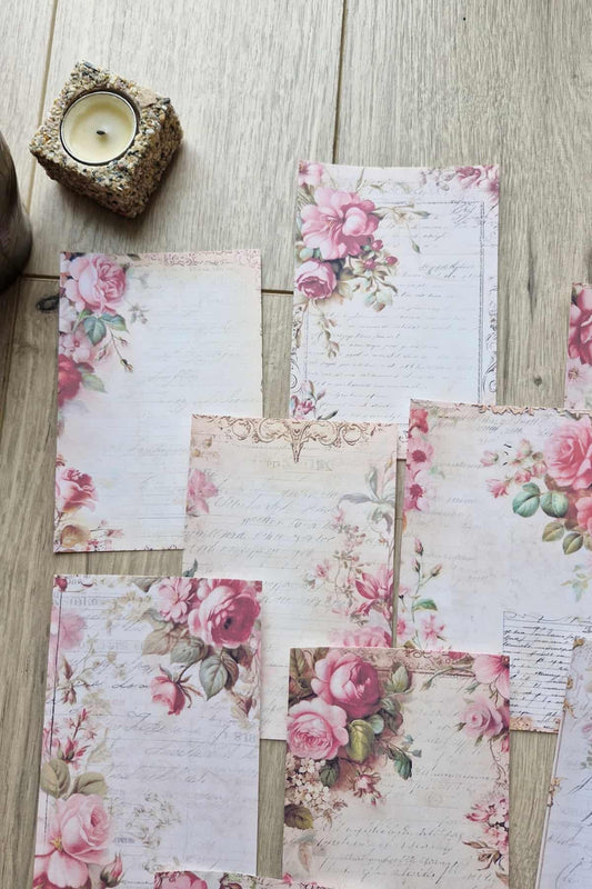 12 Adet Scrapbook Eskitme Pembe Gül El Yazılı Scrapbook Kağıt Seti Bullet Journal Dekupaj Kağıdı