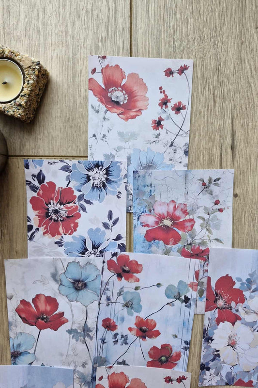 12 Adet Scrapbook Gelincik Çiçek Temalı Scrapbook Kağıt Seti Bullet Journal Dekupaj Kağıdı