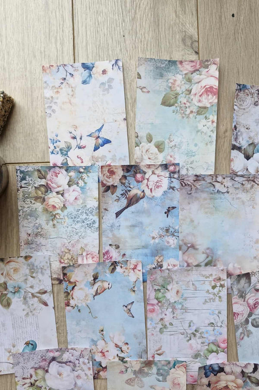 18 Adet Eskitme Vintage Gül Temalı Scrapbook Kağıt Seti Bullet Journal Dekupaj Kağıdı