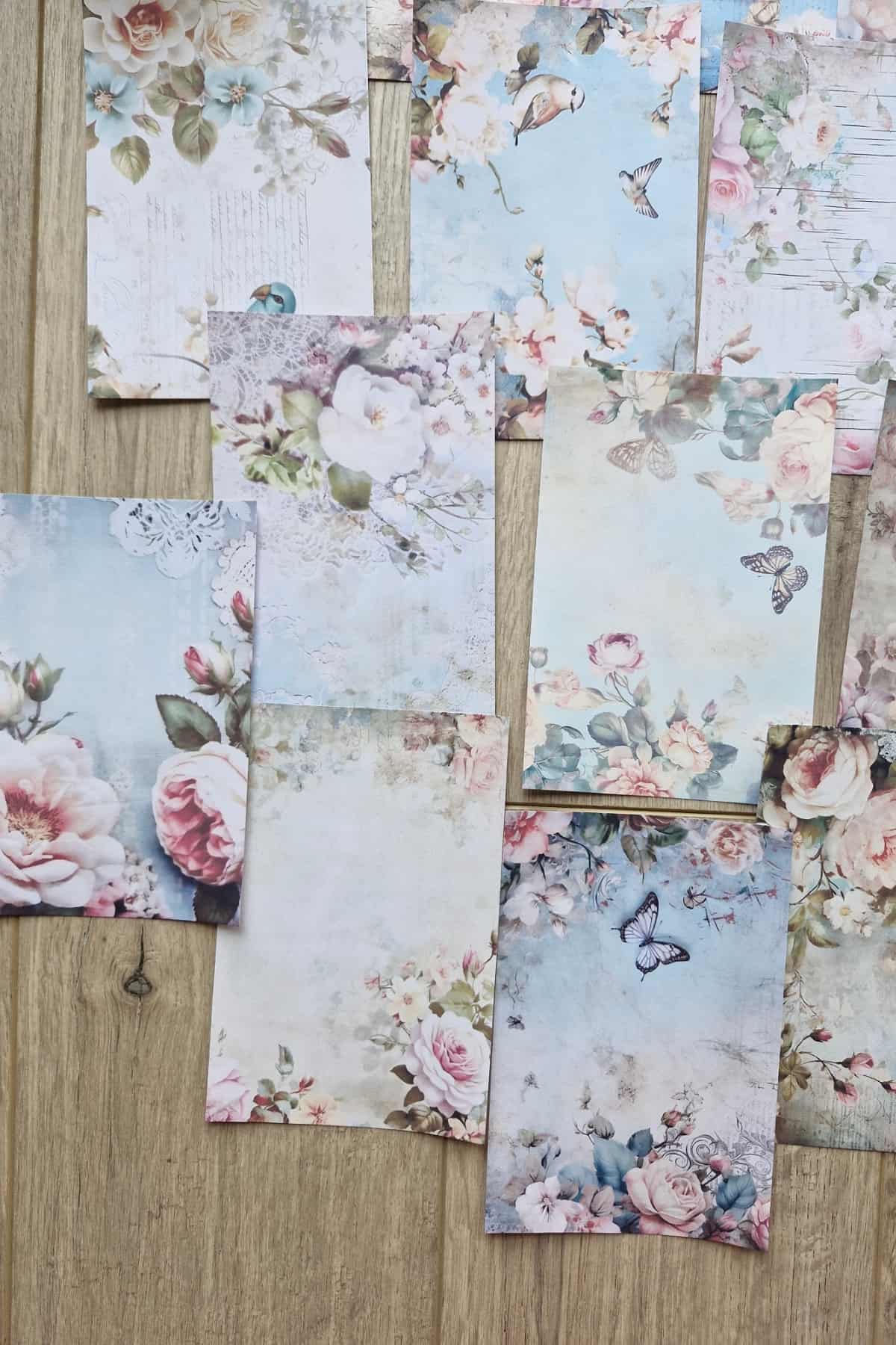 18 Adet Eskitme Vintage Gül Temalı Scrapbook Kağıt Seti Bullet Journal Dekupaj Kağıdı