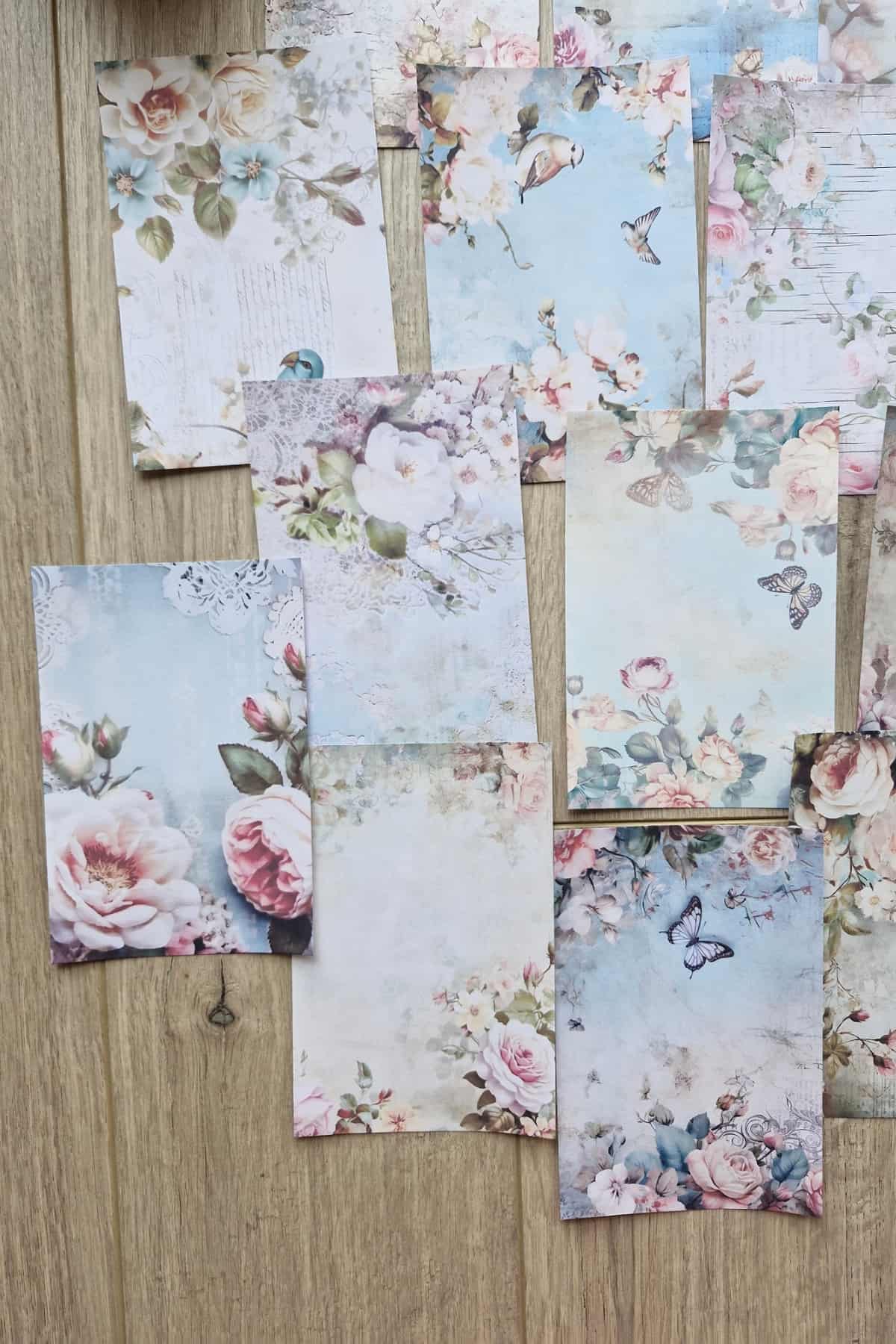 18 Adet Eskitme Vintage Gül Temalı Scrapbook Kağıt Seti Bullet Journal Dekupaj Kağıdı