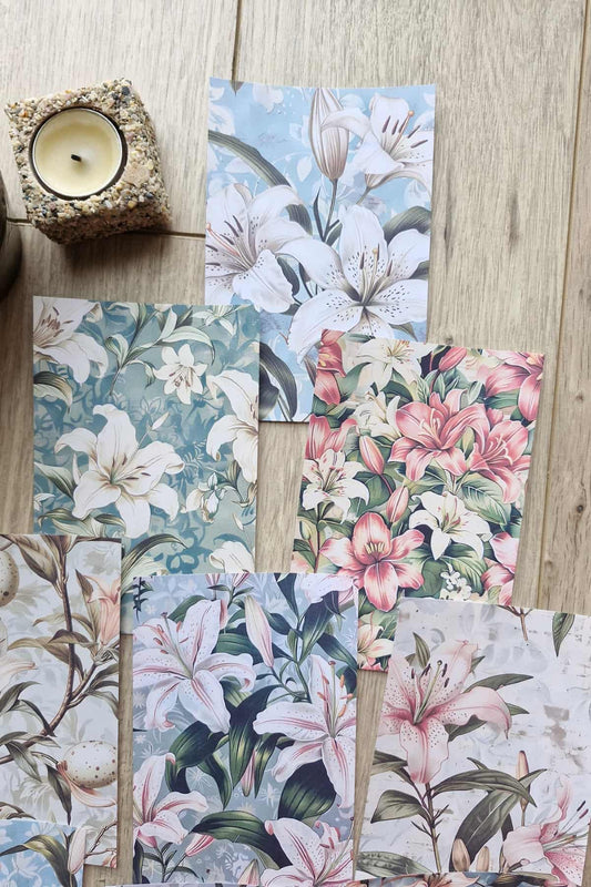 12 Adet Scrapbook Lilyum Çiçek Temalı Scrapbook Kağıt Seti Bullet Journal Dekupaj Kağıdı