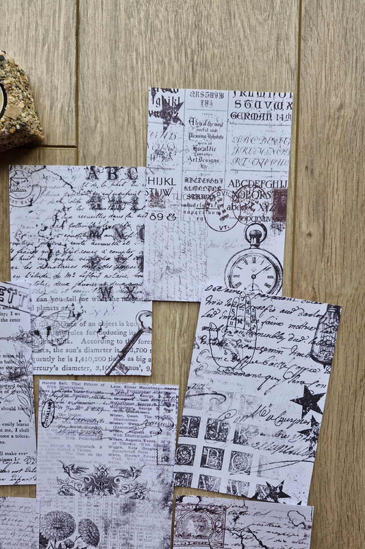8 Adet Siyah Beyaz Yazı Temalı Scrapbook Kağıt Seti Bullet Journal Dekupaj Kağıdı
