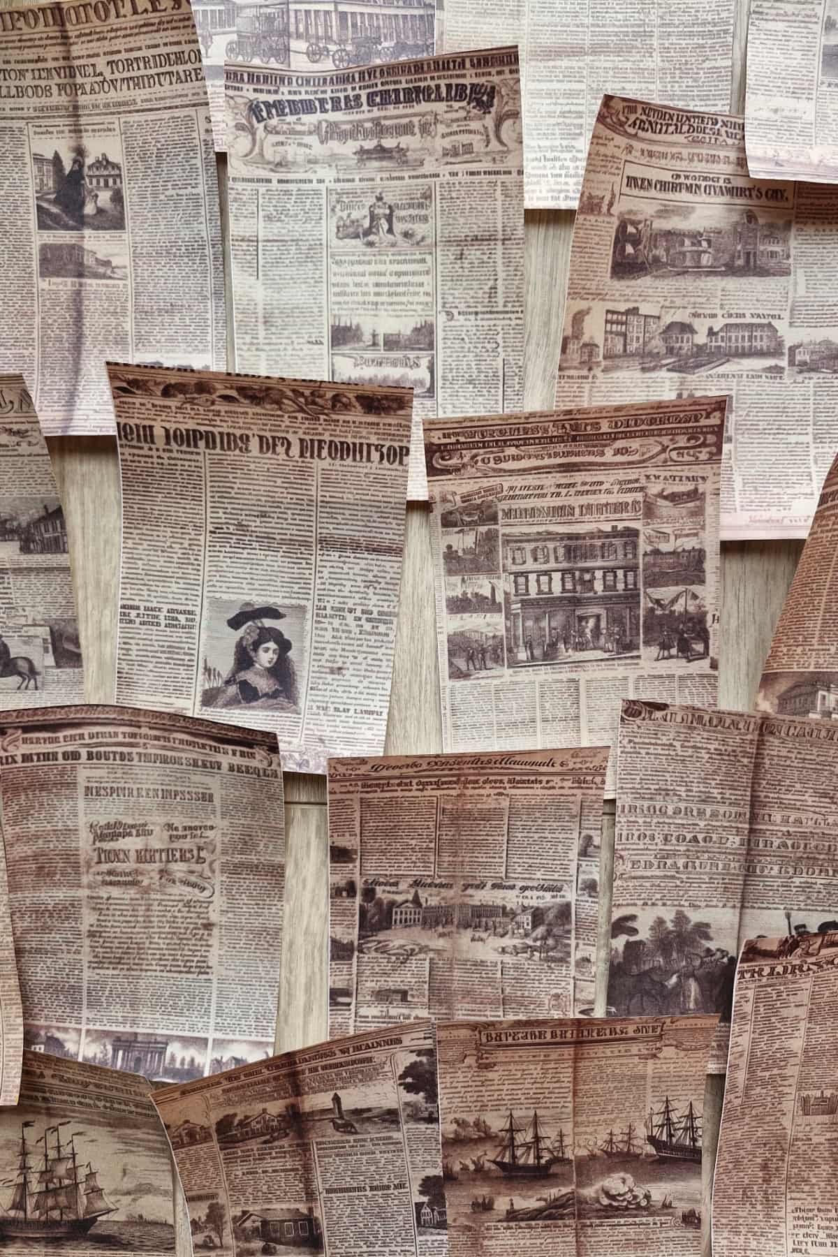 20 Adet Eskitme Gazete Sayfası Scrapbook Kağıt Seti Bullet Journal Dekupaj Kağıdı