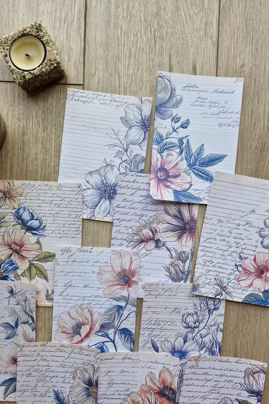 15 Adet Çiçek El Yazısı Temalı Scrapbook Kağıt Seti Bullet Journal Dekupaj Kağıdı
