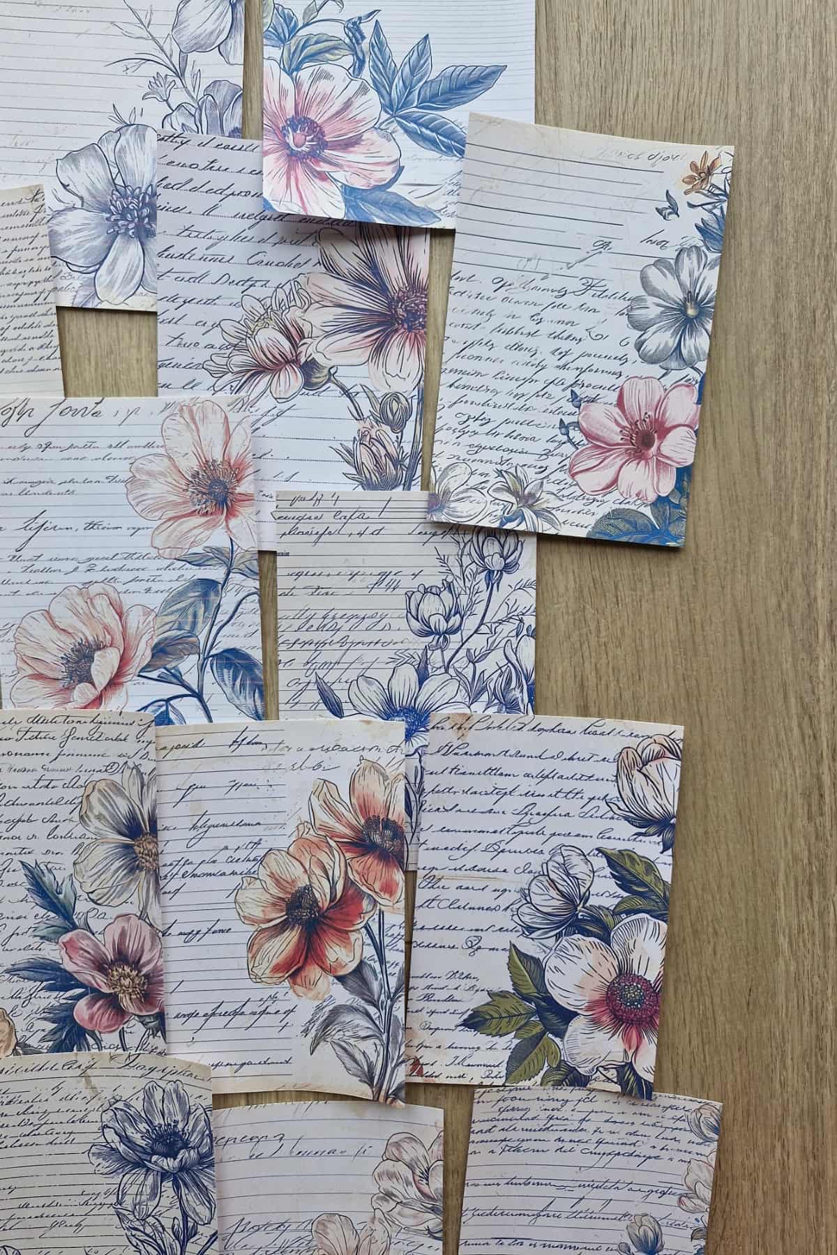 15 Adet Çiçek El Yazısı Temalı Scrapbook Kağıt Seti Bullet Journal Dekupaj Kağıdı
