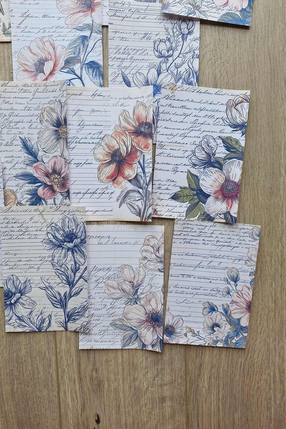 15 Adet Çiçek El Yazısı Temalı Scrapbook Kağıt Seti Bullet Journal Dekupaj Kağıdı