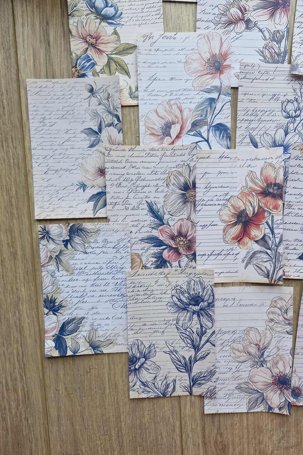 15 Adet Çiçek El Yazısı Temalı Scrapbook Kağıt Seti Bullet Journal Dekupaj Kağıdı