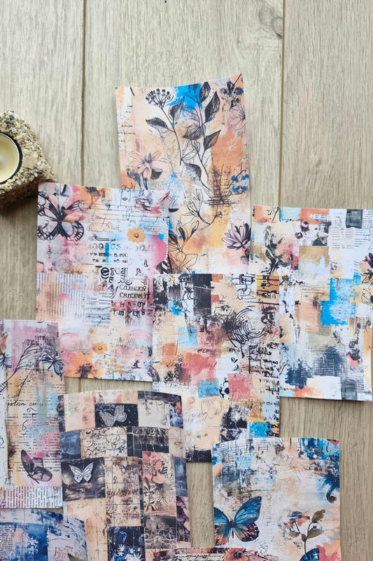 12 Adet Scrapbook Eskitme Kelebek Çiçek Temalı Scrapbook Kağıt Seti Bullet Journal Dekupaj Kağıdı