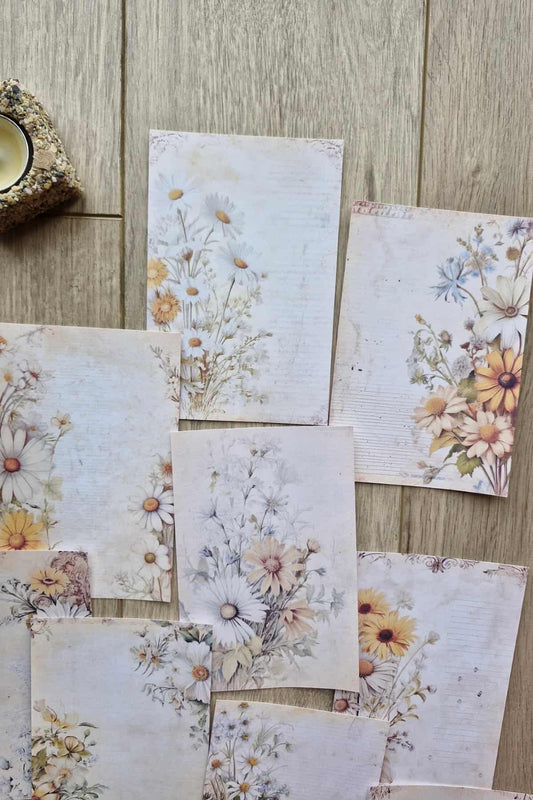 12 Adet Scrapbook Eskitme Papatya Temalı Scrapbook Kağıt Seti Bullet Journal Dekupaj Kağıdı