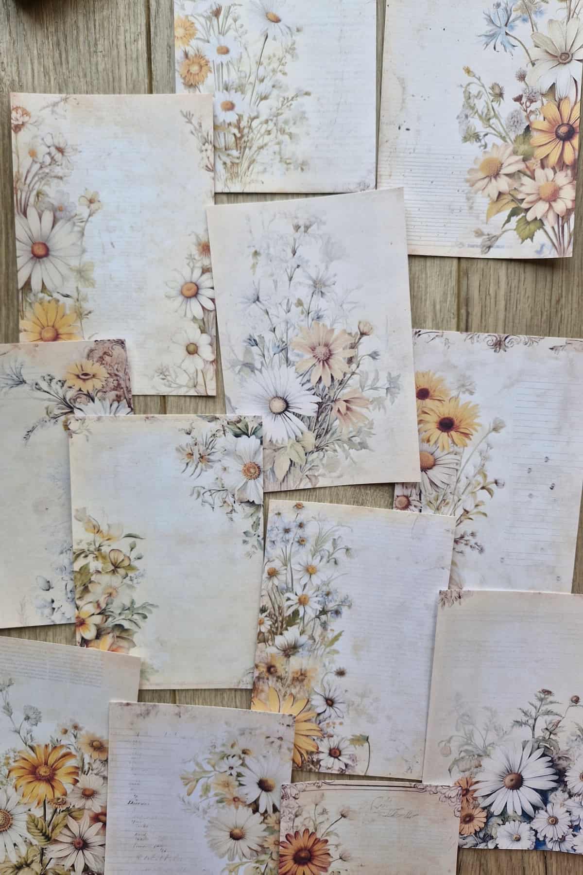 12 Adet Scrapbook Eskitme Papatya Temalı Scrapbook Kağıt Seti Bullet Journal Dekupaj Kağıdı