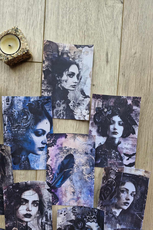 12 Adet Scrapbook Gothic Girl Temalı Scrapbook Kağıt Seti Bullet Journal Dekupaj Kağıdı Gotik Kız