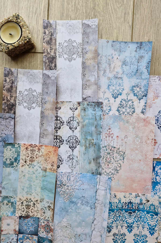 19 Adet Eskitme Çini Desen Temalı Scrapbook Kağıt Seti Bullet Journal Dekupaj Kağıdı