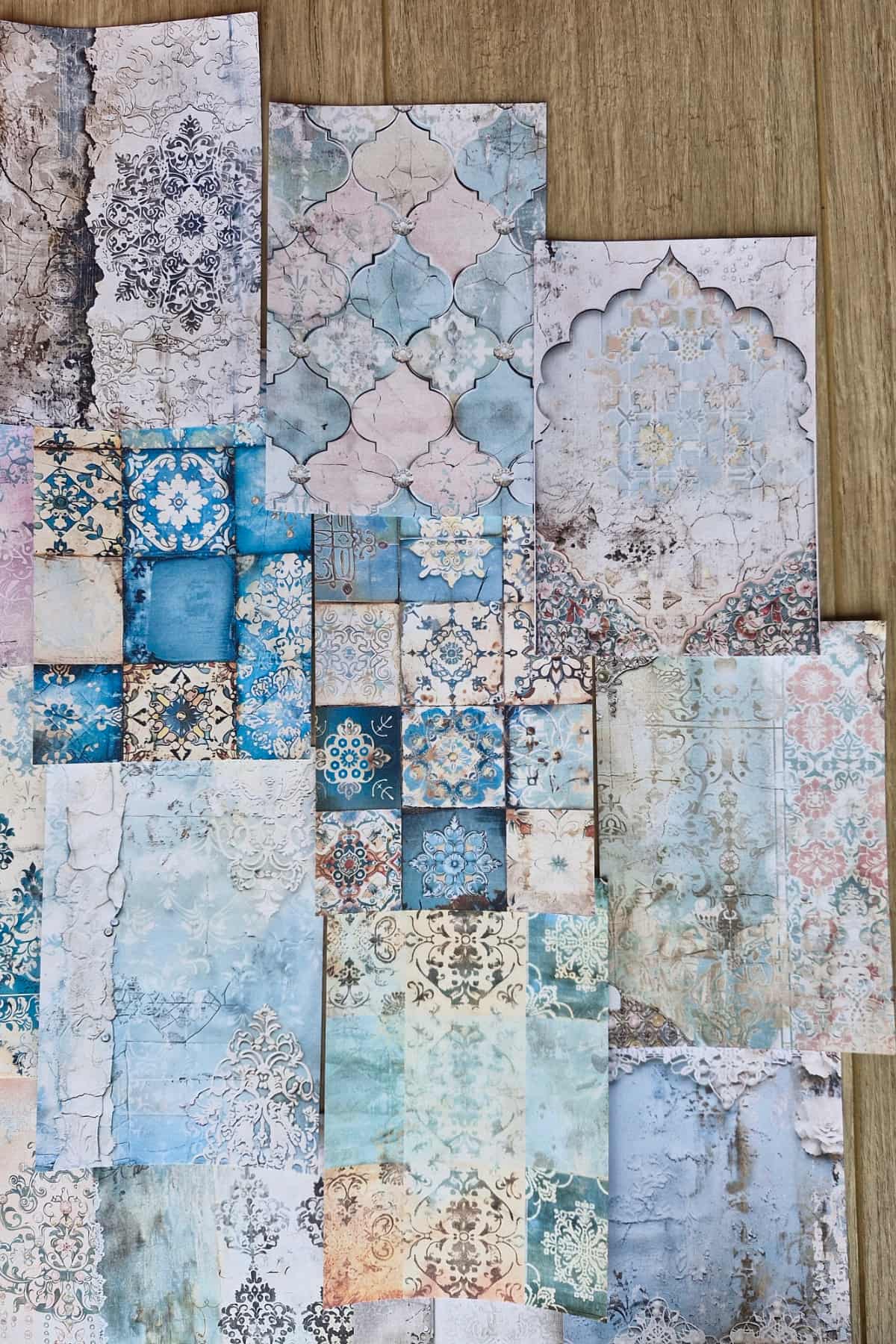 19 Adet Eskitme Çini Desen Temalı Scrapbook Kağıt Seti Bullet Journal Dekupaj Kağıdı