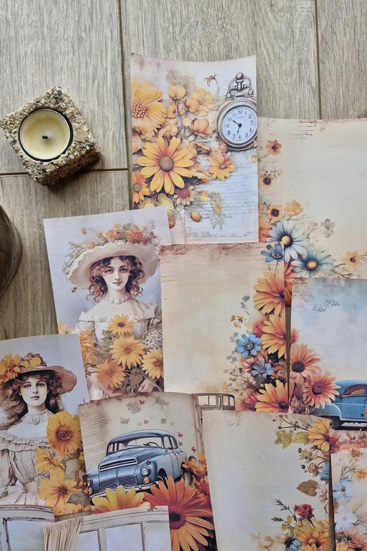 26 Adet Sonbahar Çiçek Temalı Scrapbook Kağıt Seti Bullet Journal Dekupaj Kağıdı