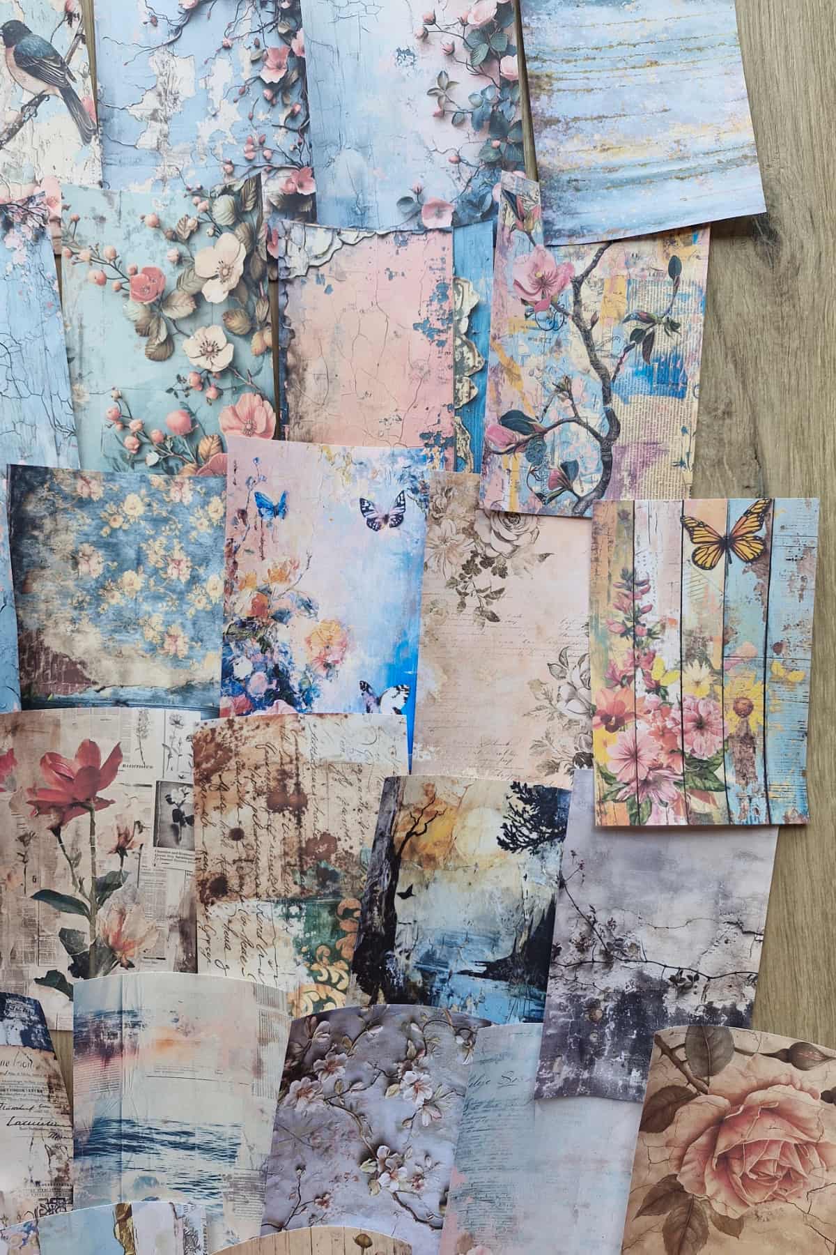 67 Adet Eskitme Vintage Çiçek Temalı Scrapbook Kağıt Seti Bullet Journal Dekupaj Kağıdı