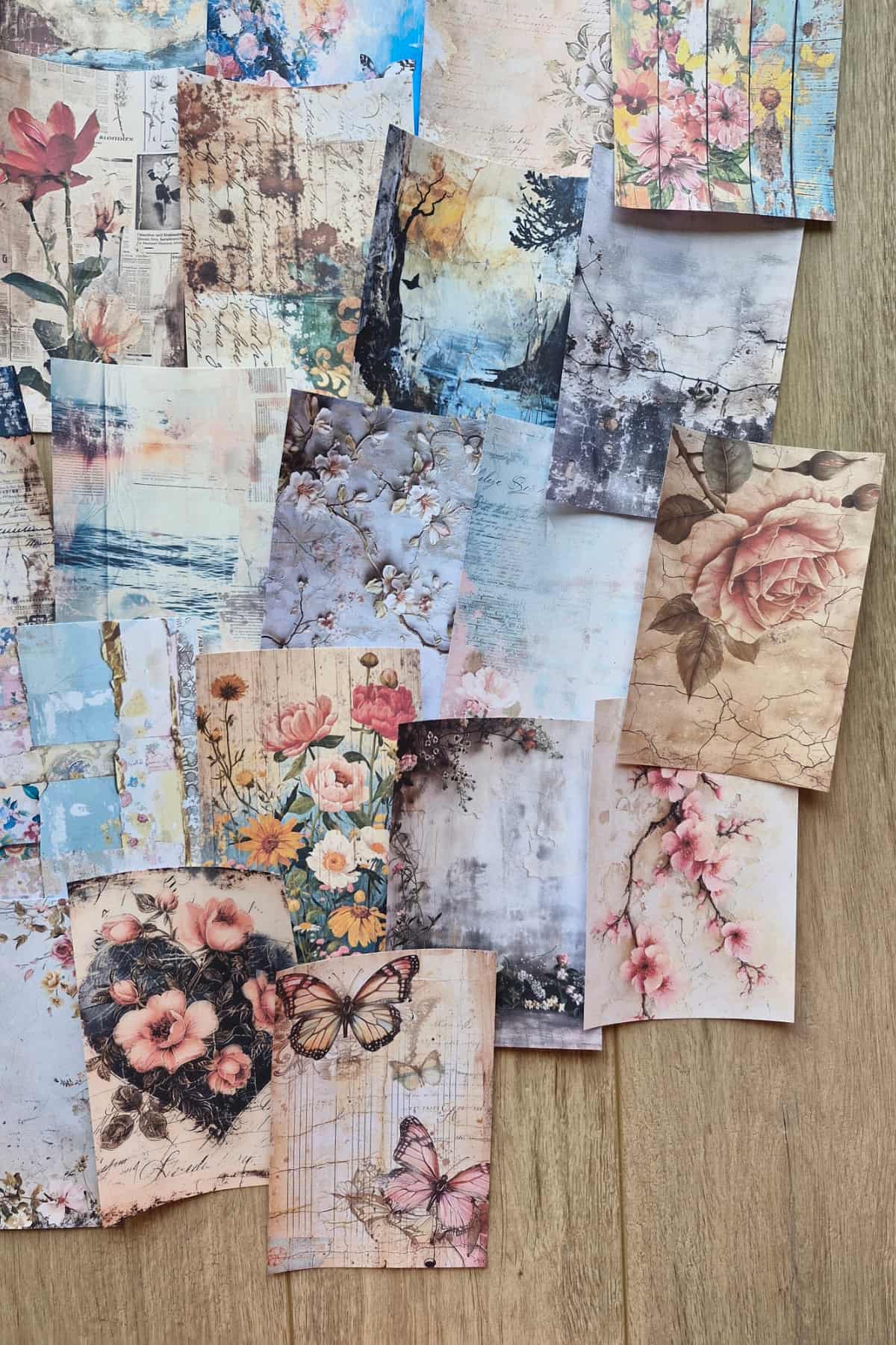 67 Adet Eskitme Vintage Çiçek Temalı Scrapbook Kağıt Seti Bullet Journal Dekupaj Kağıdı