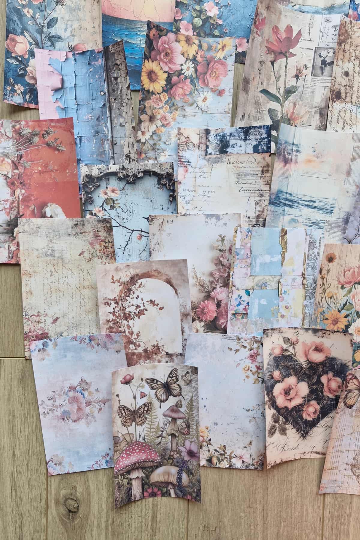 67 Adet Eskitme Vintage Çiçek Temalı Scrapbook Kağıt Seti Bullet Journal Dekupaj Kağıdı