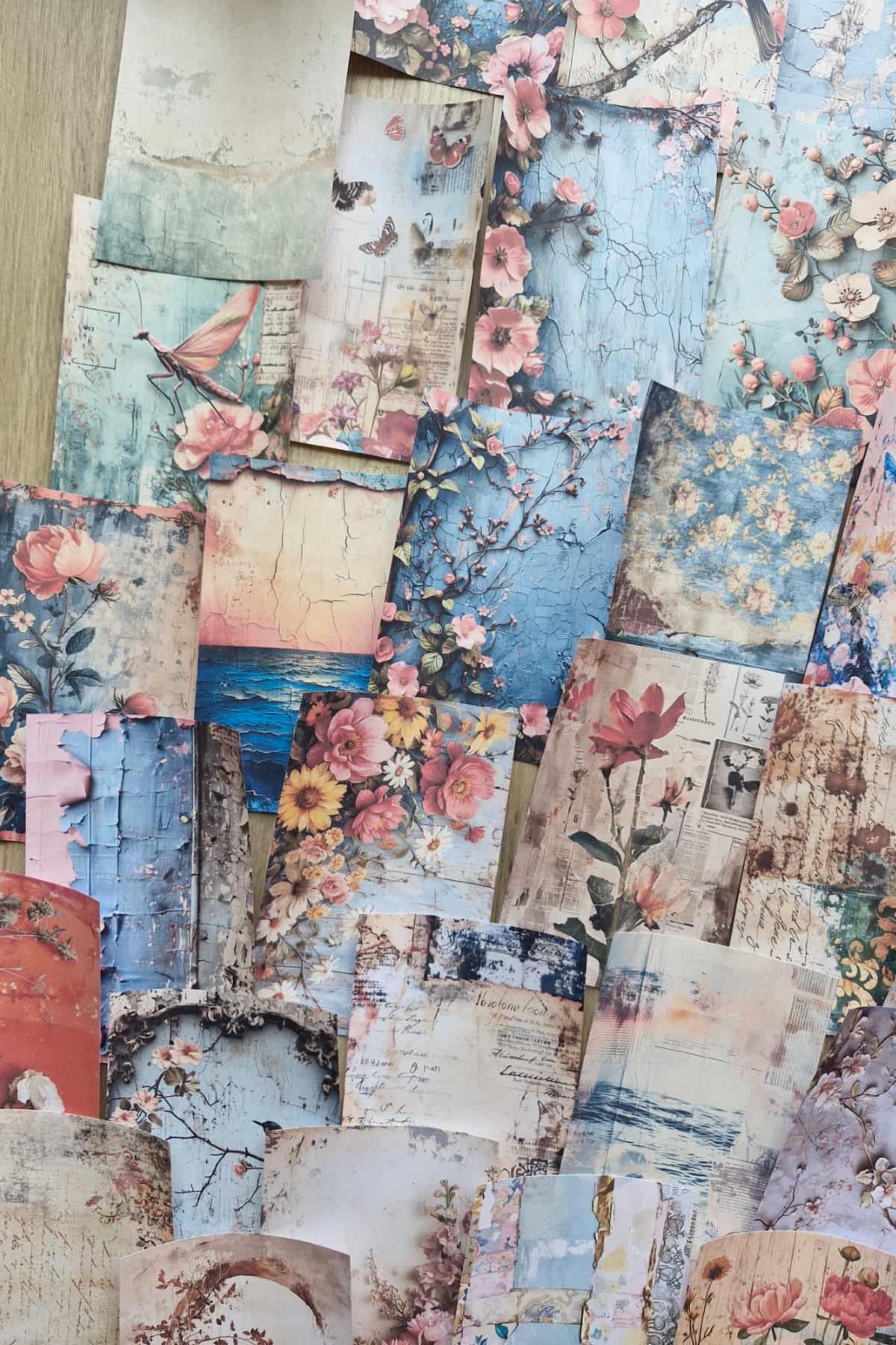 67 Adet Eskitme Vintage Çiçek Temalı Scrapbook Kağıt Seti Bullet Journal Dekupaj Kağıdı