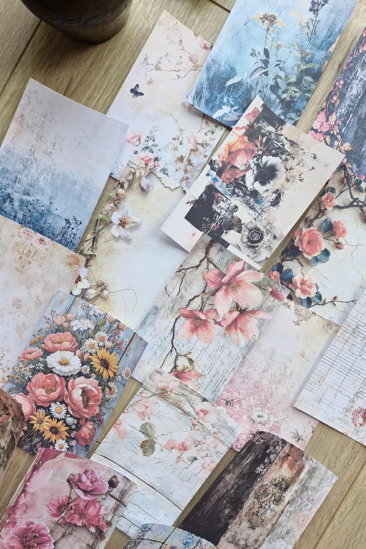 67 Adet Eskitme Vintage Çiçek Temalı Scrapbook Kağıt Seti Bullet Journal Dekupaj Kağıdı