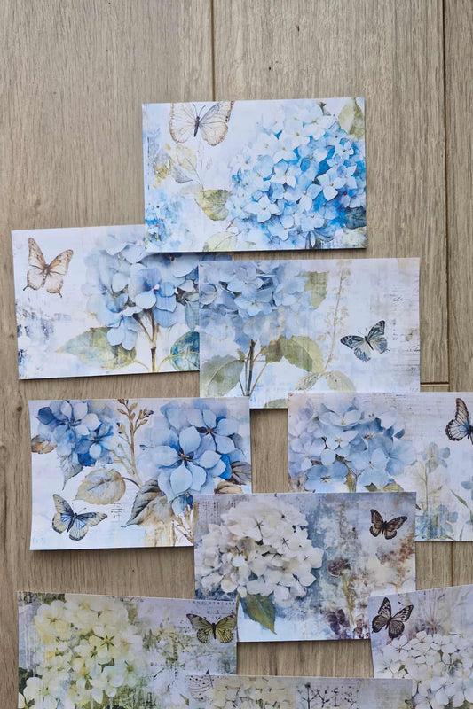 12 Adet Scrapbook Ortanca Kelebek Temalı Scrapbook Kağıt Seti Bullet Journal Dekupaj Kağıdı