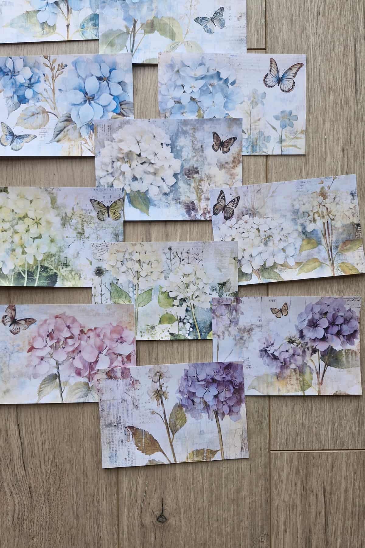 12 Adet Scrapbook Ortanca Kelebek Temalı Scrapbook Kağıt Seti Bullet Journal Dekupaj Kağıdı